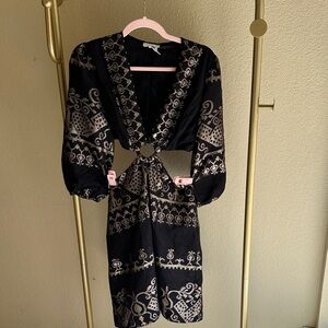 Lace the Label Black and Gold Lamè Patterned Long Sleeve Mini Dress